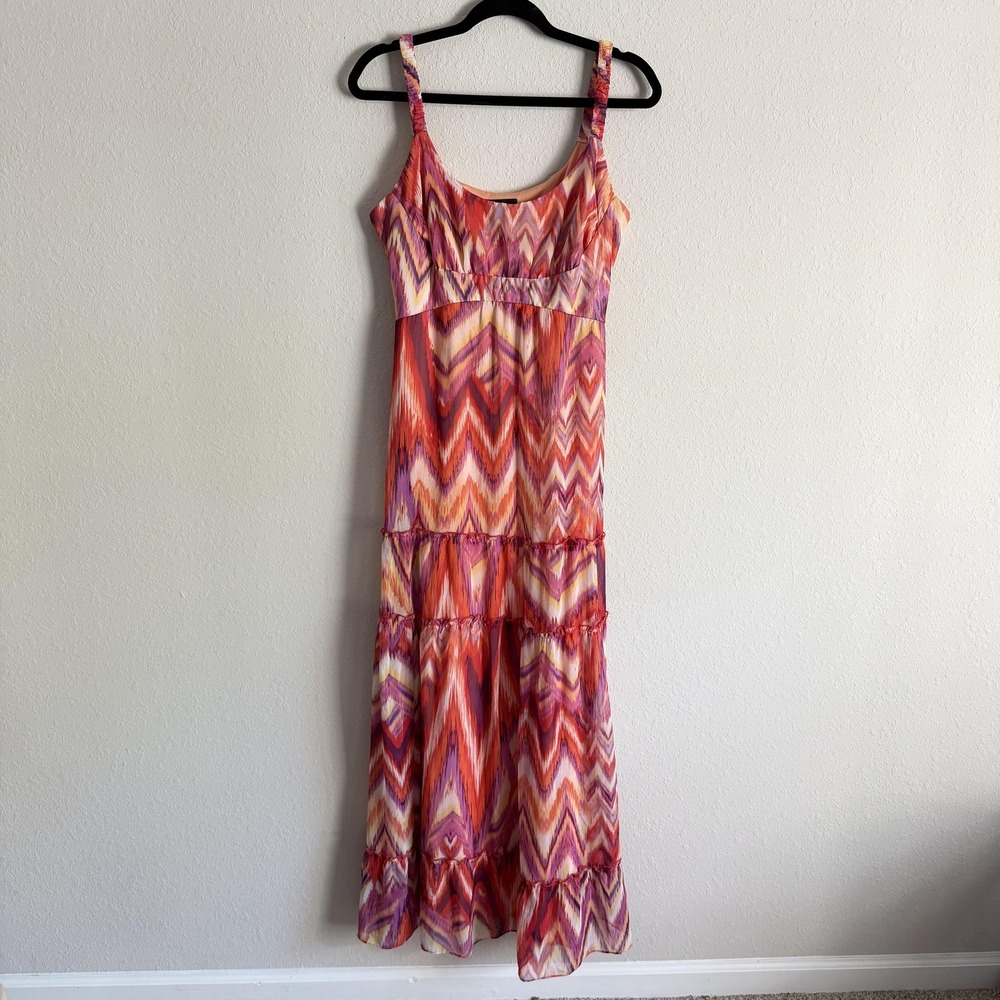 Chaya Dress Womens 12‎ Multicolor Chevron Maxi Sleeveless Tiered Boho Scoop Neck
